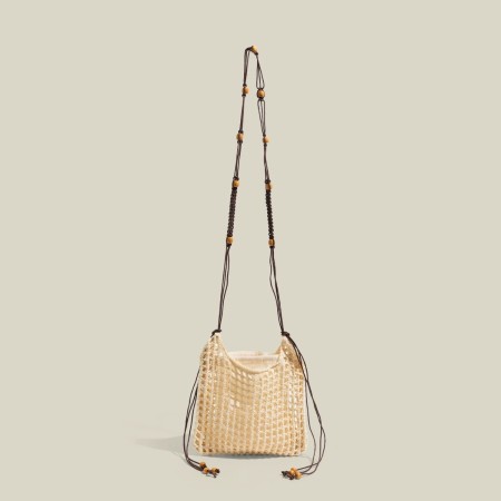 Sacs bandoulière carrés pour femmes en coton tissé uni ajouré, style vacances