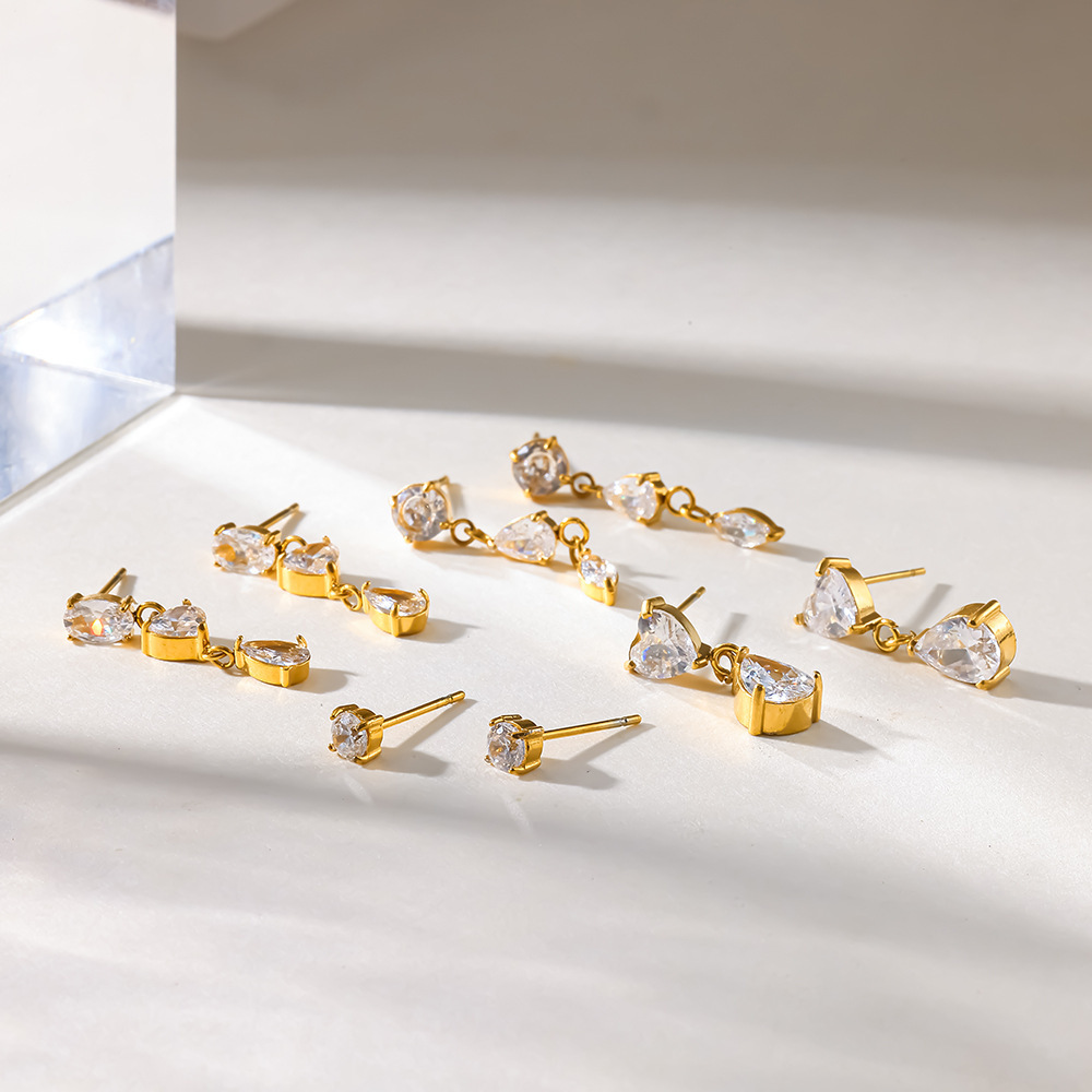 Boucles D'Oreilles Puces Pour Femmes, Collection Simple, Style Décontracté, En Forme De Goutte D'Eau, En Acier Inoxydable Étanche, Couleur Or. Image4