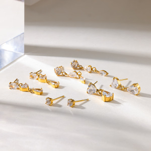 Boucles D'Oreilles Puces Pour Femmes, Collection Simple, Style Décontracté, En Forme De Goutte D'Eau, En Acier Inoxydable Étanche, Couleur Or. h5 Image4