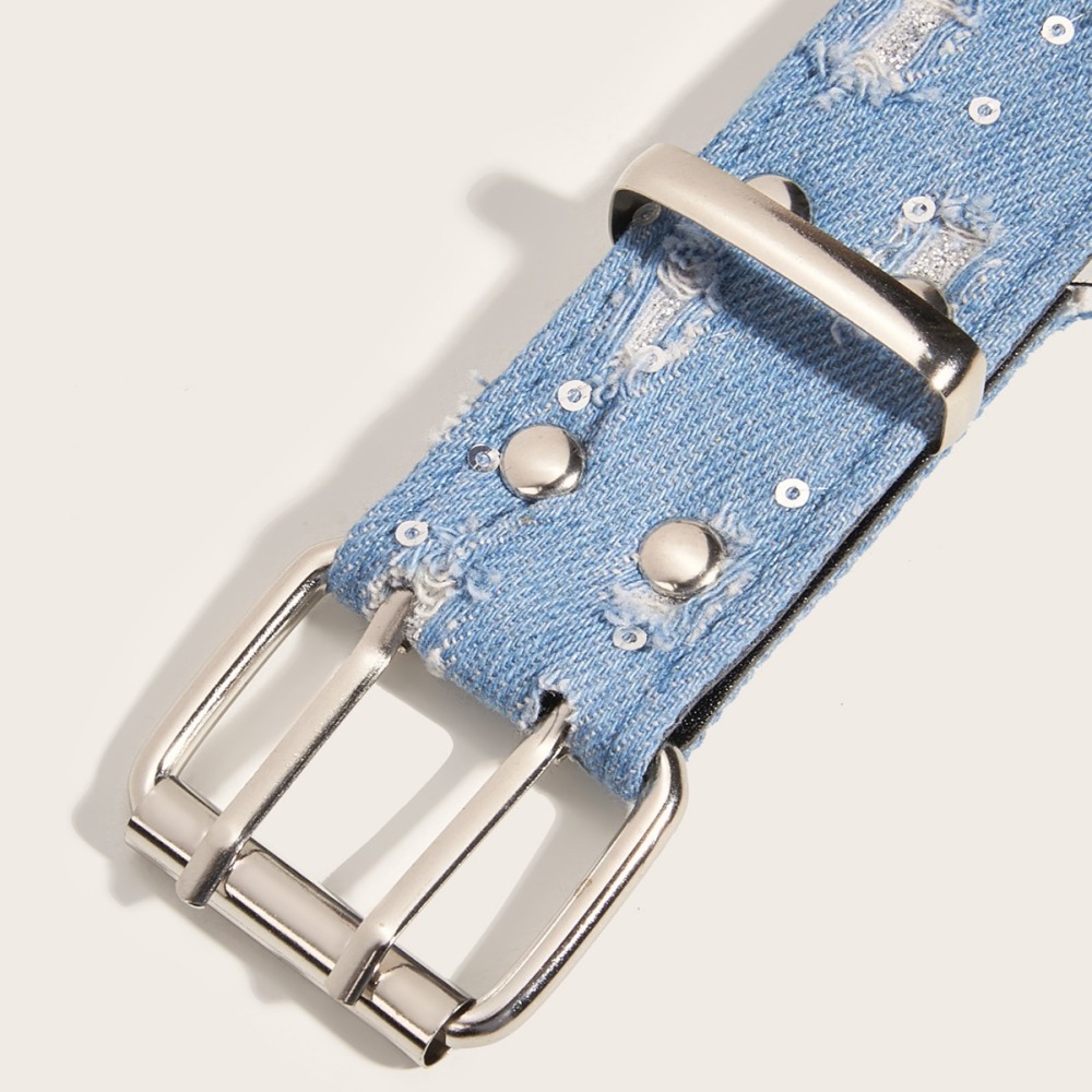 Ceinture Décorative En Tissu Patchwork À Rivets Étoiles, Style Hip-Pop/Rock, Couleur Unie, Collection Simple. h5Image5