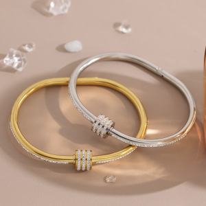 Bracelets À Breloques Pour Femmes En Acier Inoxydable Étanche, Couleur Or, Ornés De Strass h5 Image4
