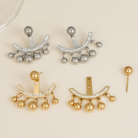 Boucles d'oreilles puces pour femmes, en acier inoxydable doré, imperméables, à pampilles et strass, collection Luxueuse 2