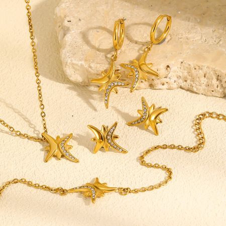 Ensembles de bijoux pour femmes Simple Series Daily Irregular Shape Star en acier inoxydable étanche couleur or 2