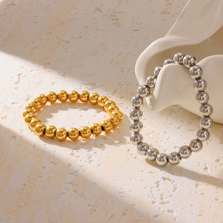 Bracelets à perles pour femmes en acier inoxydable étanche couleur or 2