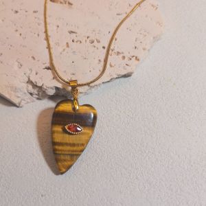 Pendentifs Pour Femmes En Forme De Cœur Avec Pierres Naturelles Œil-De-Diable Et Zircon Couleur Or h5 Image3
