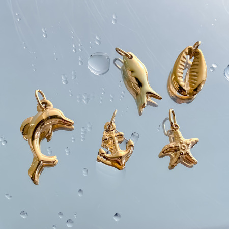 Pendentifs pour femmes, collection Simple, en forme de coquillage et d'étoile de mer, en acier inoxydable étanche, couleur or. 2