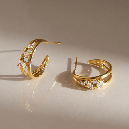 Boucles d'oreilles puces élégantes pour femmes, en acier inoxydable, couleur or, forme irrégulière, collection classique