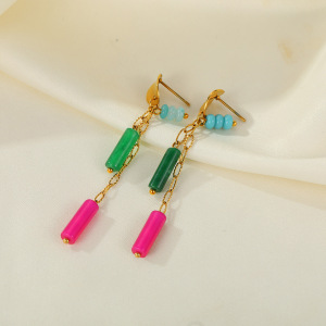 Boucles D'Oreilles Pendantes Pour Femmes, Modèle Daily Tassel, En Acier Inoxydable, Étanches, Couleur Or, De La Collection Simple Series. h5 Image4