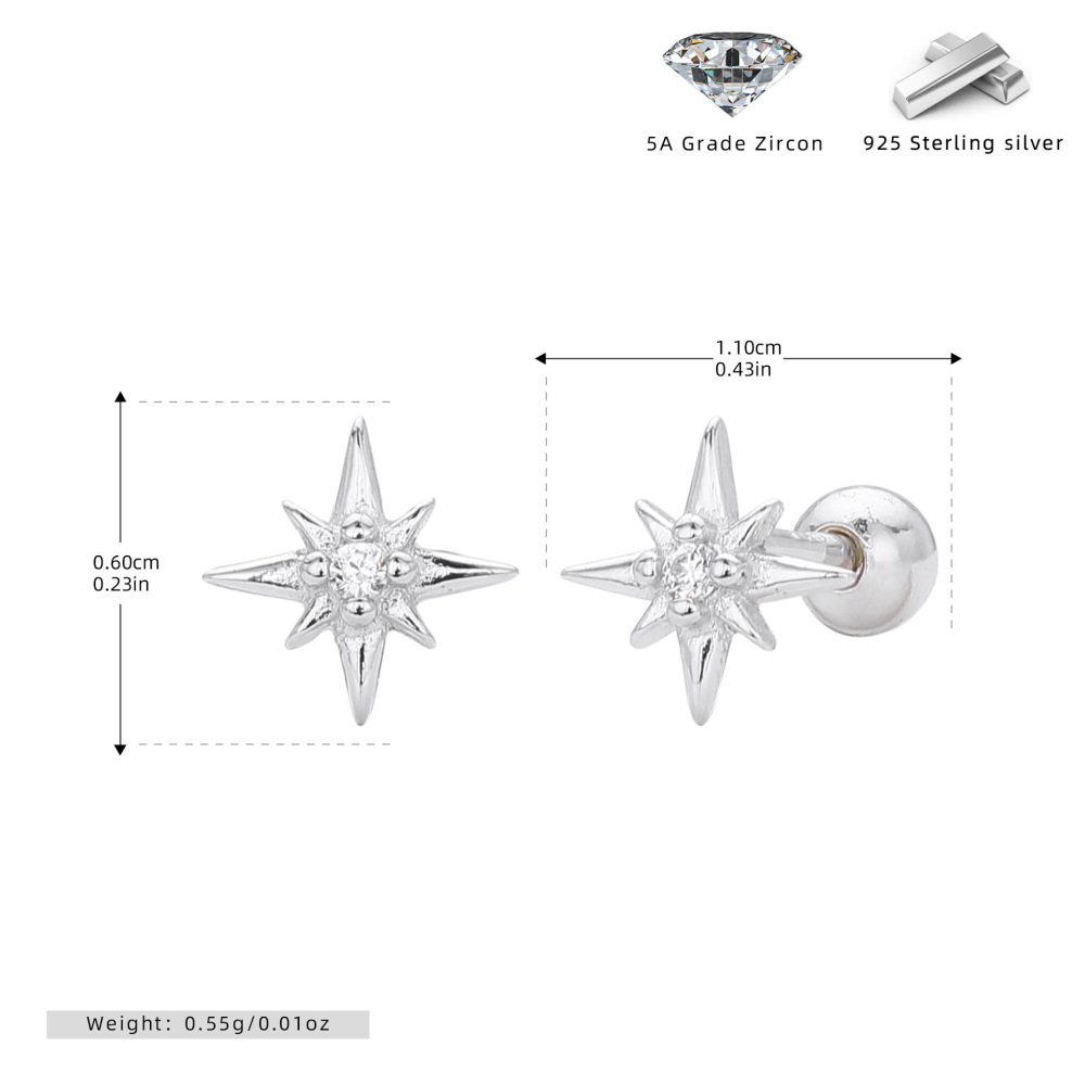 Boucles D'Oreilles Colorées Daily Star Pour Femmes, Plaquées Rhodium, En Argent Sterling 925, Collection Simple Series. 
