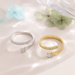 Bagues Pour Femmes En Acier Inoxydable Doré, Forme Géométrique Simple, Étanches, Serties De Strass Et De Pierres Précieuses. h5 Image2