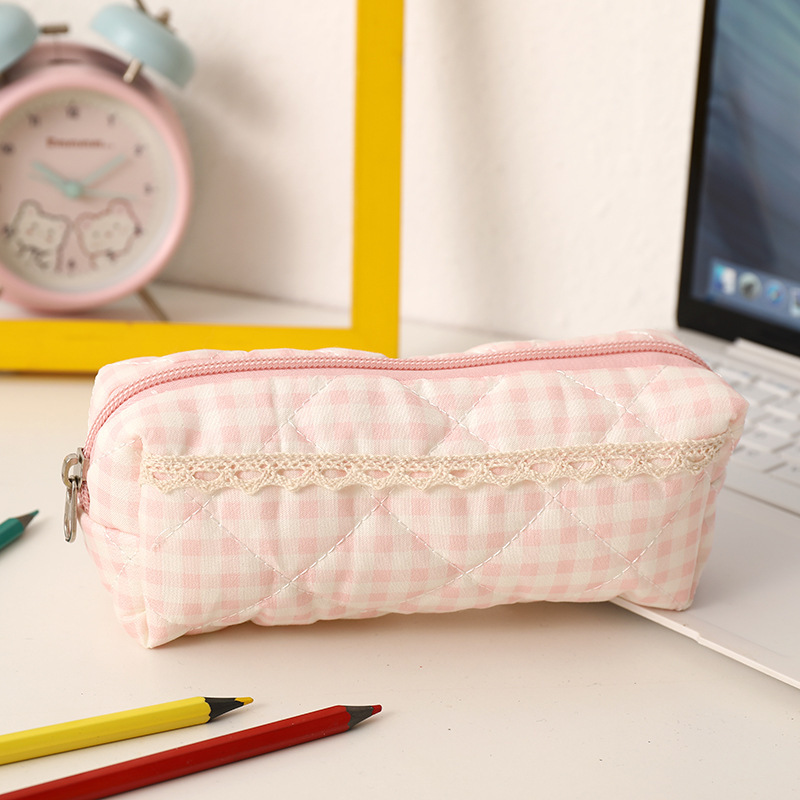 Pochettes À Stylos En Tissu À Carreaux Doux De La Série Simple 