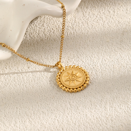 Colliers pendentifs pour femmes, collection Simple Series Retro Sun Circle, en acier inoxydable étanche, couleur or 2