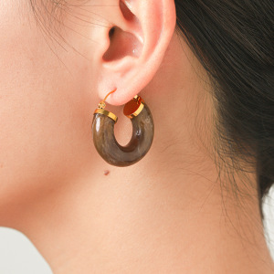 Boucles D'Oreilles Créoles Pour Femmes, Style Rétro, Géométriques, En Résine Dorée, Collection Simple Series h5 Image5