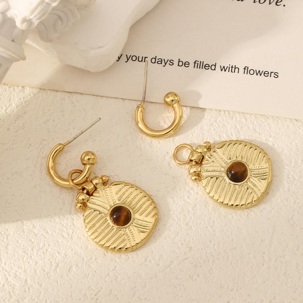 Boucles D'Oreilles Perles Rétro En Pierres Naturelles Pour Femmes, Collection Classique Image4