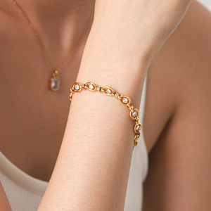 Bracelets À Maillons Pour Femmes En Acier Inoxydable Étanche, Couleur Or, Avec Zircon. h5 Image5