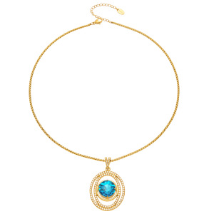 Colliers Pendentifs Pour Femmes De La Série Luxueuse, En Acier Inoxydable Étanche, Couleur Or, Zircon Et Verre Bleu h5 Image5