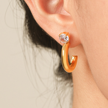 Boucles d'oreilles puces pour femmes Simple Series Daily Lines en acier inoxydable étanche couleur or et zircon