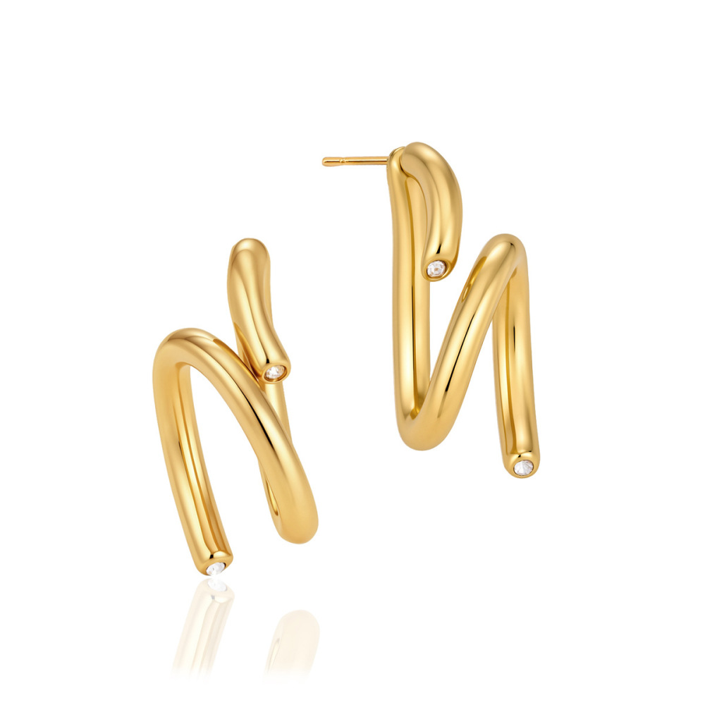 Boucles D'Oreilles Puces Pour Femmes, Collection Simple Series Daily, Lignes Irrégulières, En Acier Inoxydable Étanche, Couleur Or Image5