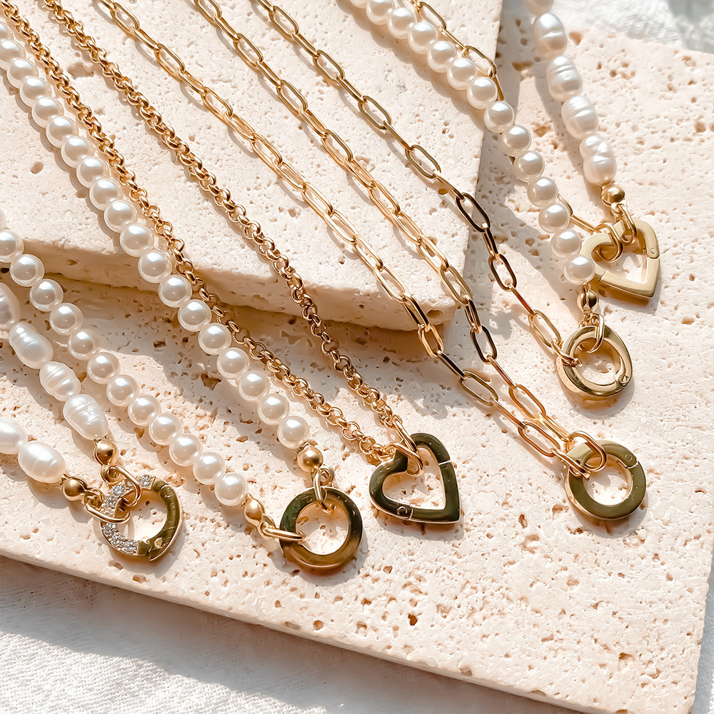 Chaîne En Forme De Cœur, Cercle, Acier Inoxydable, Imperméable, Couleur Or, Perles D'Eau Douce, Apprêts Pour Bijoux De La Série Simple Diy Image3