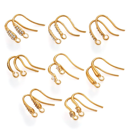 Boucles d'oreilles en acier inoxydable massif doré avec strass