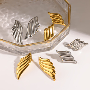 Boucles D'Oreilles Puces Pour Femmes, En Acier Inoxydable Étanche, Couleur Or, Forme Ailes Rétro h5 Image3