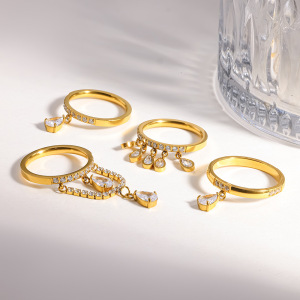 Bagues Élégantes En Acier Inoxydable Doré, Forme Géométrique Goutte D'Eau, Collection Romantique h5 Image4