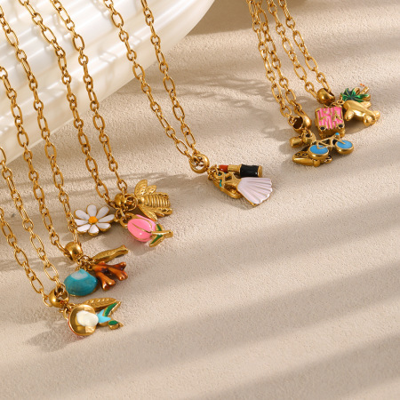 Colliers pendentifs pour femmes, collection romantique, motif floral quotidien, forme irrégulière, acier inoxydable, couleur or, étanches 2