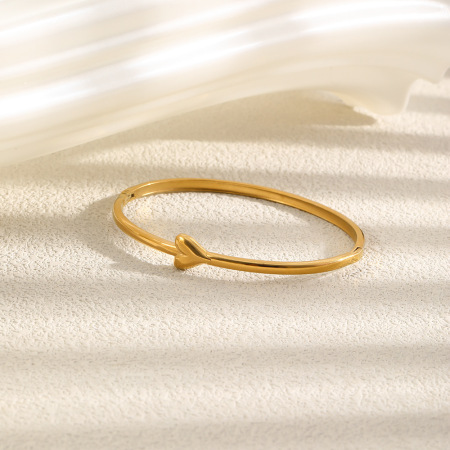 Bracelet jonc élégant en acier inoxydable couleur or, motif cœur, collection Simple Series