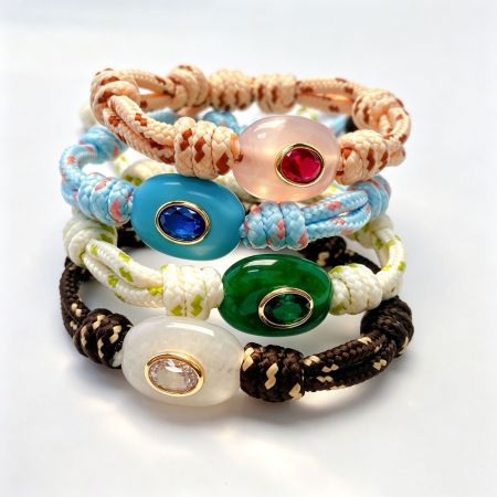 Bracelets à breloques pour femmes, collection ethnique, en pierre naturelle, forme elliptique, torsadée, zircon.