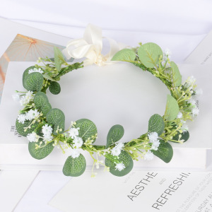 Couronne De Fleurs De Mariée En Tissu Tissé Naturel À Motif Floral Simple h5 Image5