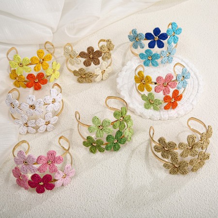 Bracelets pour femmes en raphia tissé ajouré, motif floral, collection romantique
