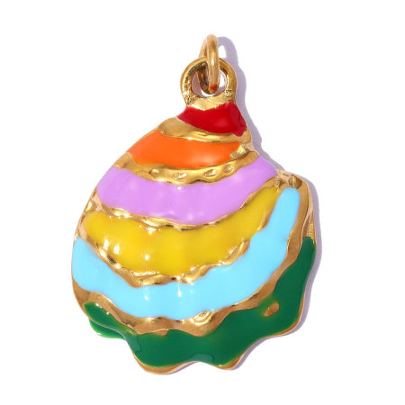 Pendentif femme style vacances océanique, en acier inoxydable émaillé, couleur or, orné de strass et de zircon naturel 2