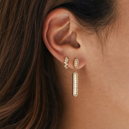 Boucles d'oreilles pendantes pour femme, élégantes et rectangulaires, en acier inoxydable, étanches, couleur or, avec zircon. Collection Simple.