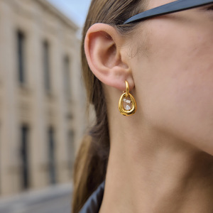 Boucles D'Oreilles Pendantes Pour Femme, Élégantes, En Forme De Cœur Et D'Ellipse, En Acier Inoxydable Étanche, Couleur Or, Collection Romantique h5 Image4