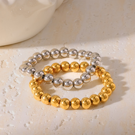 Bracelets à perles pour femmes en acier inoxydable étanche couleur or