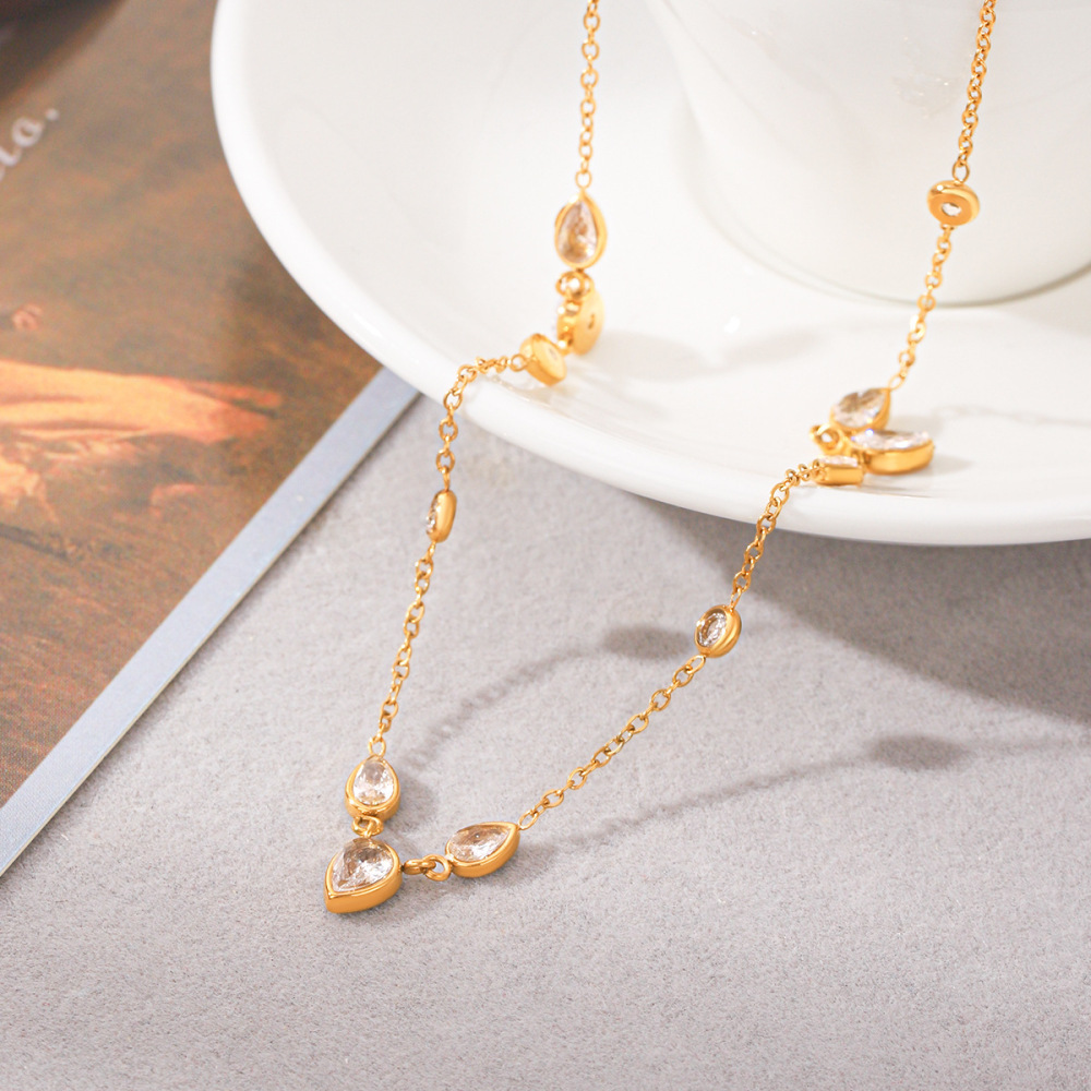 Colliers À Maillons Pour Femmes, Collection Daily Droplet Chain, En Acier Inoxydable, Couleur Or, Étanches, Avec Zircon. Image7
