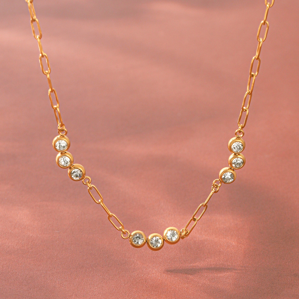 Colliers À Maillons Pour Femmes, En Acier Inoxydable, Couleur Or, Avec Zircon, Collection Simple Series Daily Circle Image4