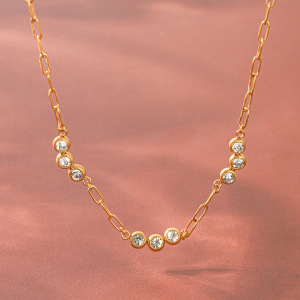 Colliers À Maillons Pour Femmes, En Acier Inoxydable, Couleur Or, Avec Zircon, Collection Simple Series Daily Circle h5 Image4