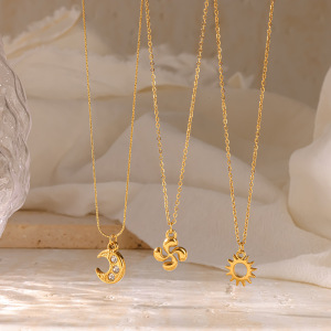 Colliers Pendentifs Pour Femmes, Collection Simple, Motif Soleil Et Lune, En Acier Inoxydable, Couleur Or, Étanches, Avec Strass. h5 Image2