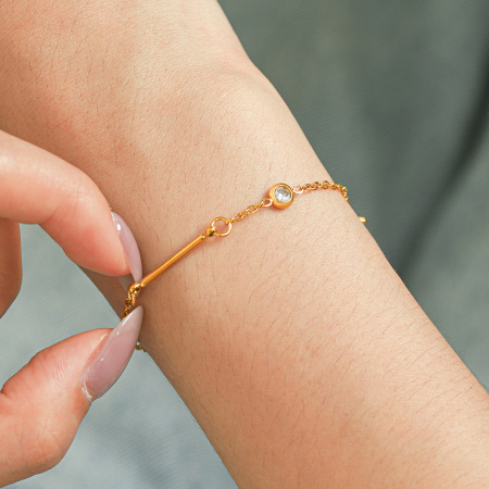 Bracelet chaîne pour femme Simple Series Daily Chain en acier inoxydable étanche couleur or avec zircon 2