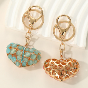Porte-Clés Romantique En Forme De Cœur, En Alliage Uni Et Strass, Collection Sweet Heart. h5 Image3