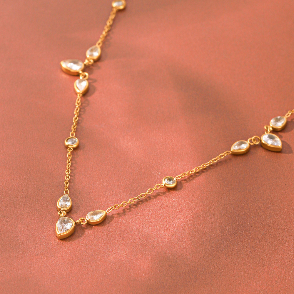 Colliers À Maillons Pour Femmes, Collection Daily Droplet Chain, En Acier Inoxydable, Couleur Or, Étanches, Avec Zircon. Image3