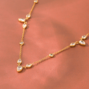 Colliers À Maillons Pour Femmes, Collection Daily Droplet Chain, En Acier Inoxydable, Couleur Or, Étanches, Avec Zircon. h5 Image3