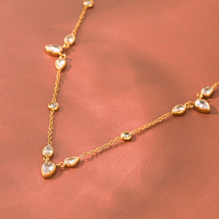 Colliers à maillons pour femmes, collection Daily Droplet Chain, en acier inoxydable, couleur or, étanches, avec zircon. 2