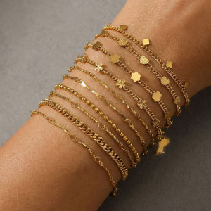 Bracelet Chaîne Simple Series Daily Flower Chain En Acier Inoxydable Étanche Couleur Or Pour Femme h5 Image3