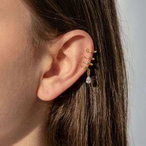 Boucles D'Oreilles Manchette Pour Femme, Collection Luxueuse, Style Rétro, Lignes Irrégulières, Acier Inoxydable, Couleur Or, Zircon, Étanches h5 Image3