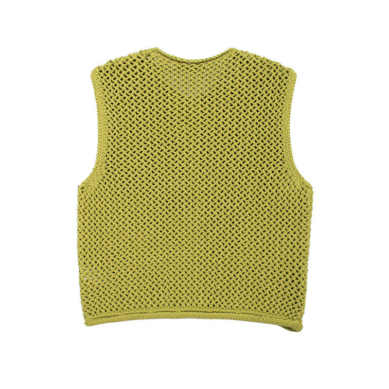 Gilet Tricoté Pour Femme, Polyvalent, Uni, Doux, À Col Rond Et Ajouré Image3