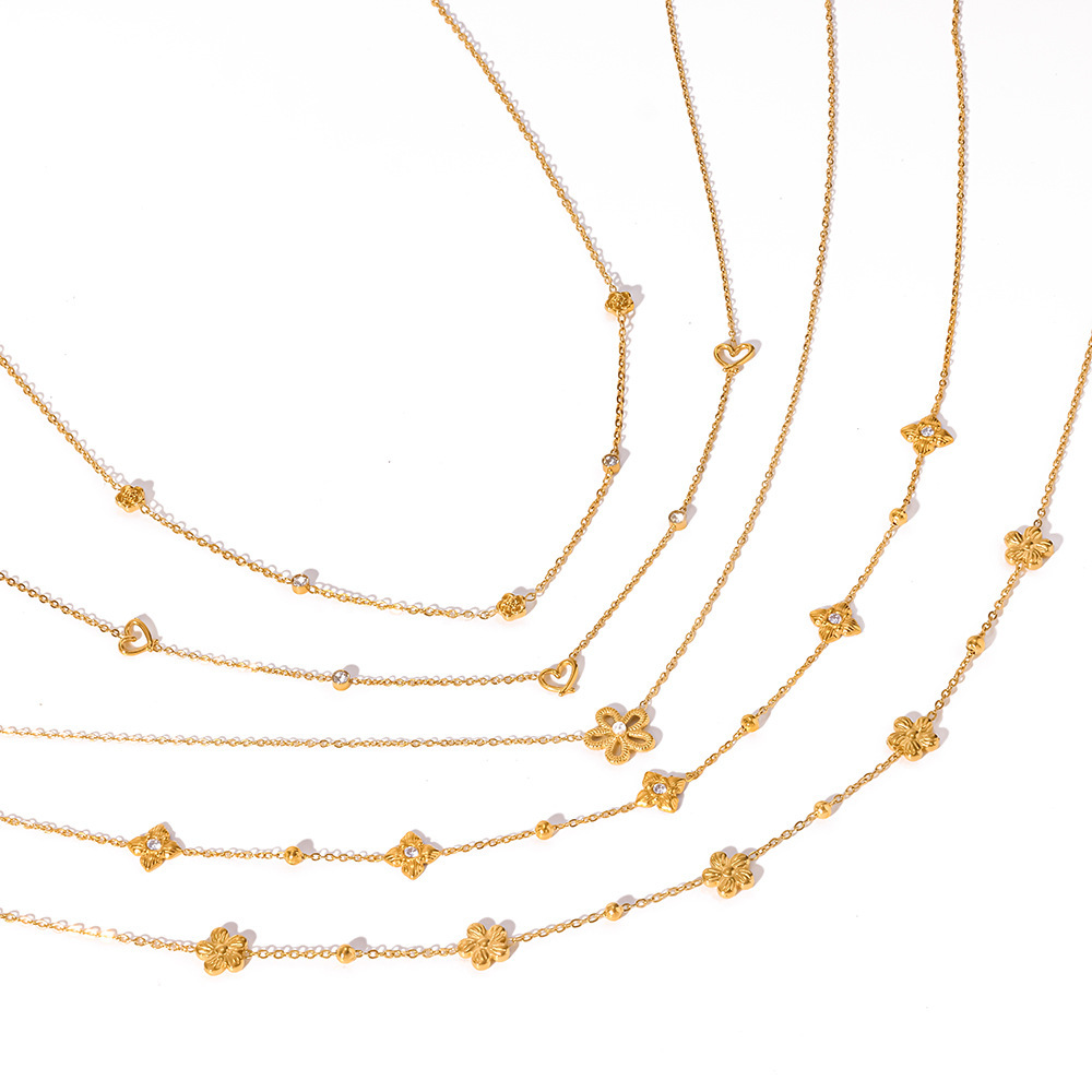 Colliers Pendentifs Romantiques Pour Femmes, En Acier Inoxydable Étanche, Couleur Or, Forme Géométrique Florale, Ornés De Strass, Pour Le Quotidien. h5Image4