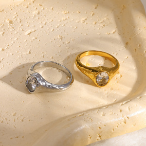 Bague De Luxe Quotidienne En Forme D'Ellipse Géométrique, En Acier Inoxydable Étanche, Couleur Or Et Zircon. Bague En Zircon Doré, En Forme D'Ellipse, Avec Pierre Précieuse. h5 Image4