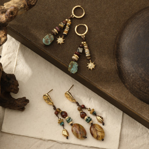 Boucles D'Oreilles Bohèmes Ethniques En Perles Et Pierres Naturelles Pour Femmes h5 Image4